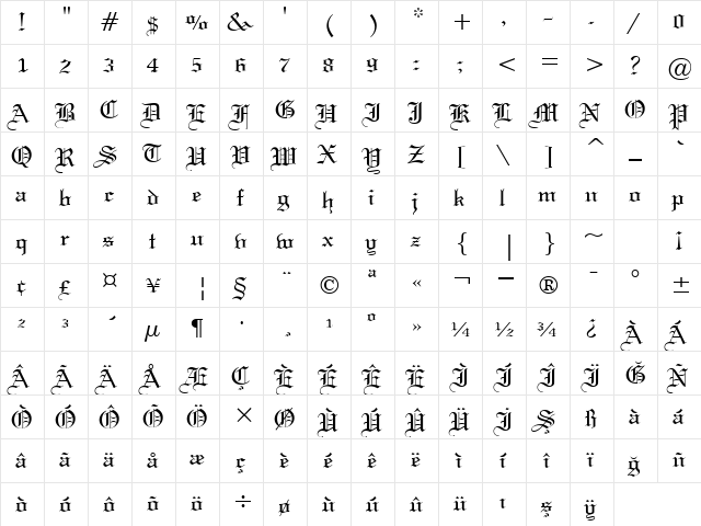 00510 Regular  glyph index