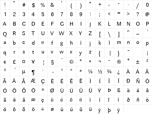 URWLinearTNar Regular  glyph index