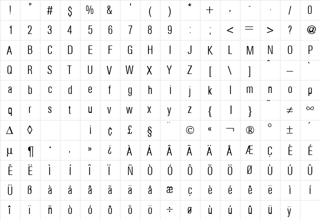 AtkinsCondLight Regular  glyph index