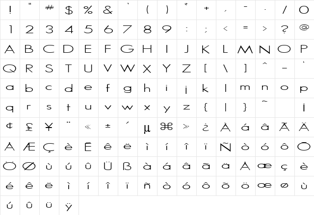 Micro Regular  glyph index