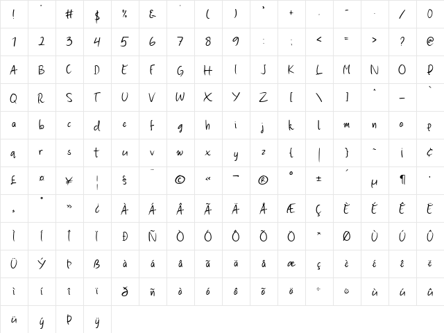 Byxon Regular  glyph index