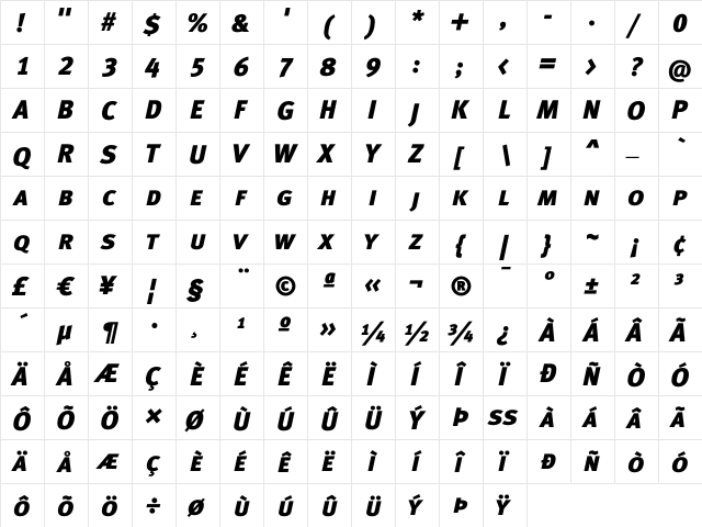 Meta Black Lf Caps Italic  glyph index