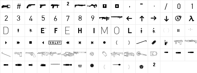 HalfLife2 Regular  glyph index