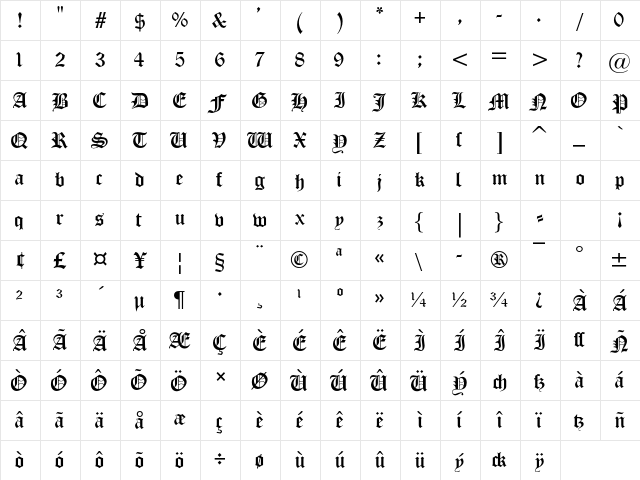 Old London Alternate Regular  glyph index