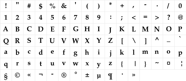 AGPalatialC Bold  glyph index