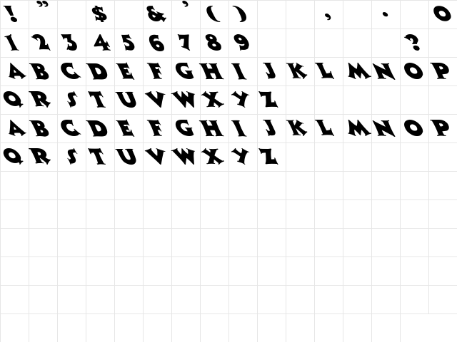 Zaleski Extreme Lefti Regular  glyph index