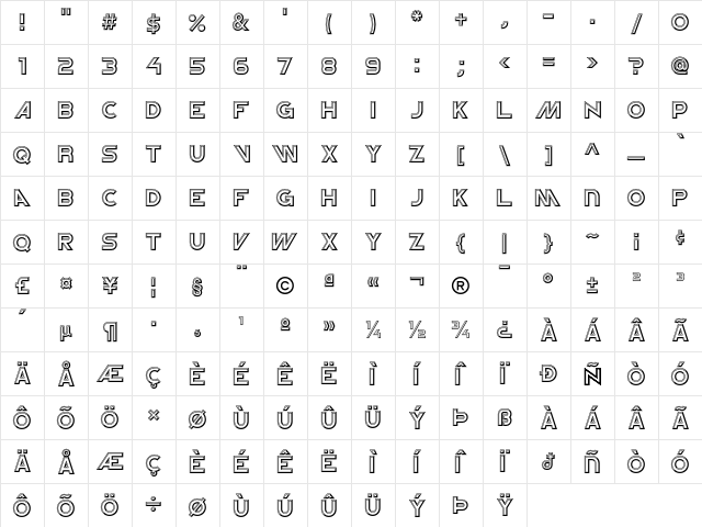 NewtronICG Regular  glyph index