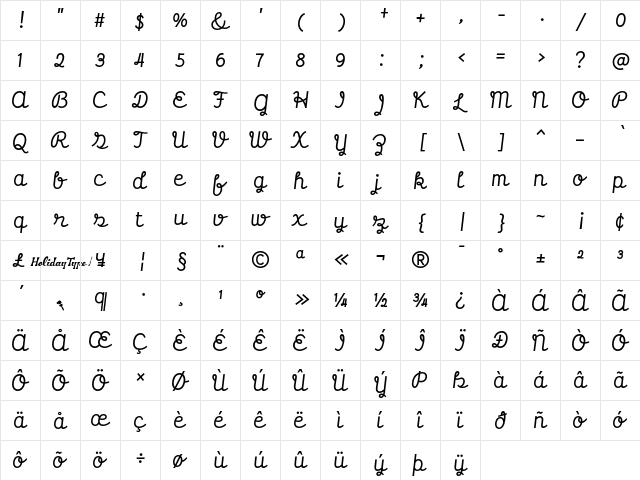 HT Tabaccaio Regular  glyph index