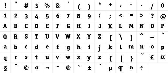 OfficinaSerifExtraBoldOSC Regular  glyph index