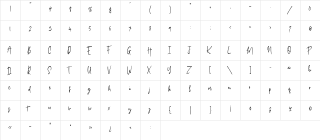 mattiface Regular  glyph index