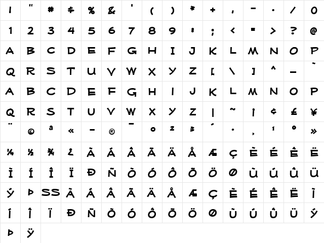 Mufferaw Xp Bold  glyph index