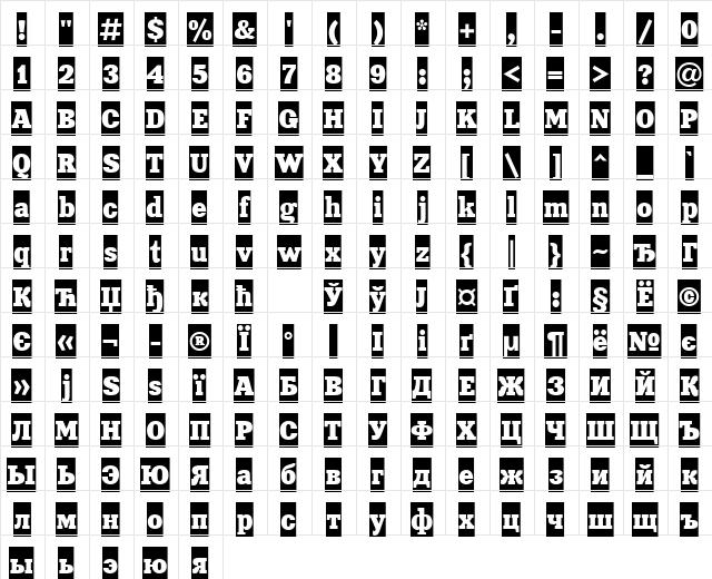 XeniaCameoCTT Regular  glyph index