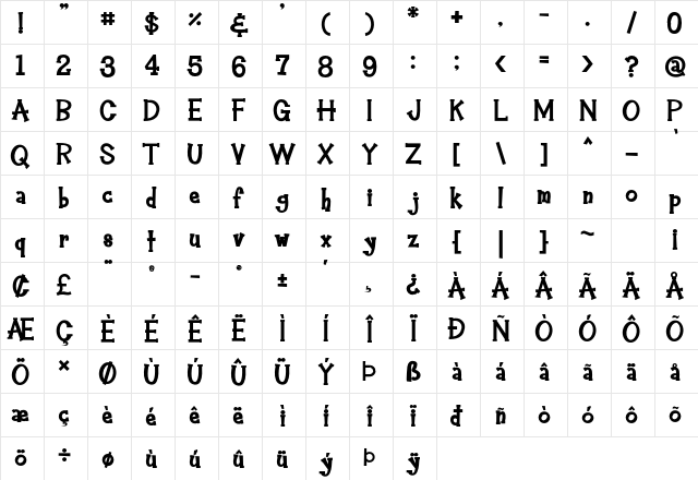 Hey Alfred Bold  glyph index