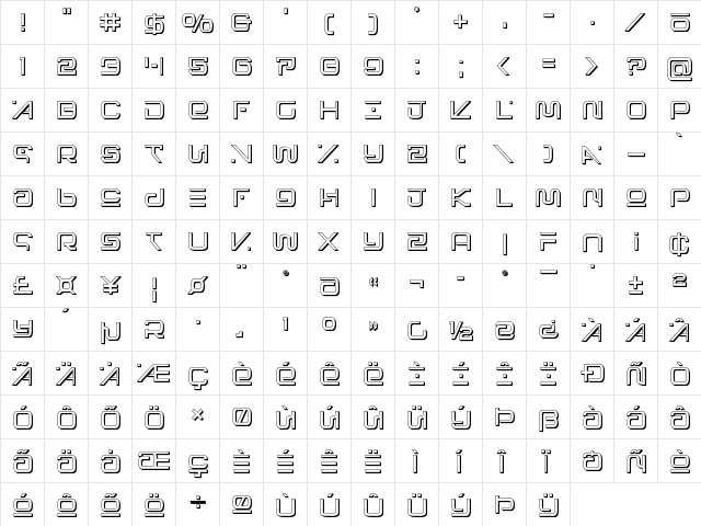 Foreign Alien 3D Regular  glyph index