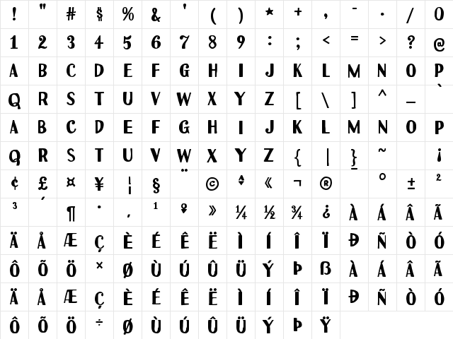 Uchiyama Regular  glyph index