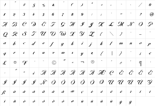 ByronRR Regular  glyph index