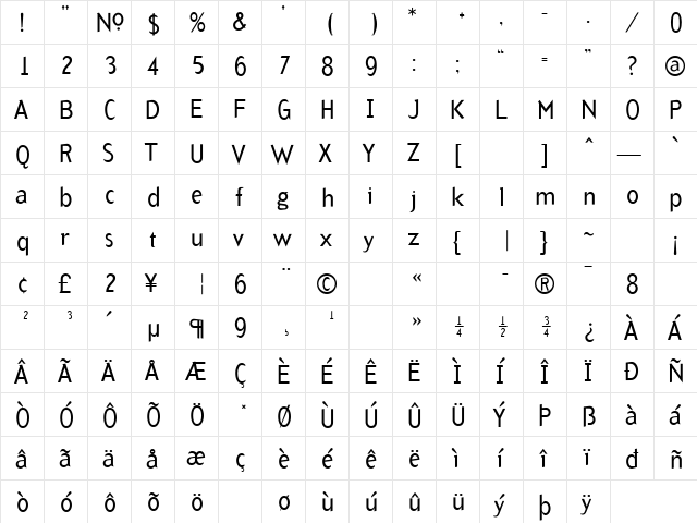 Arbitrary Roman  glyph index