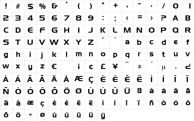 Longview Regular  glyph index