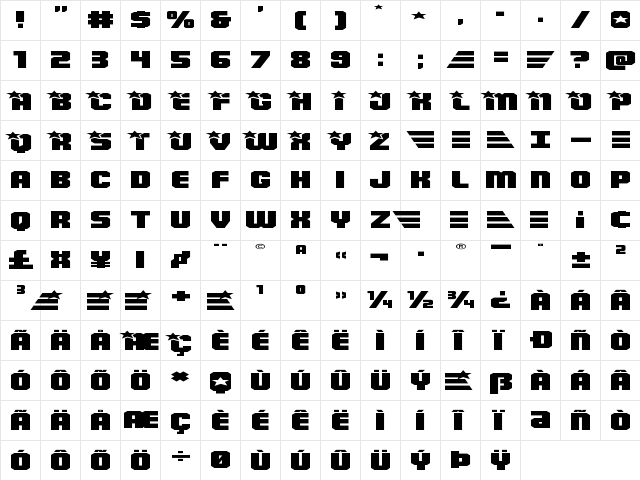 Army Rangers Super-Expanded Expanded  glyph index