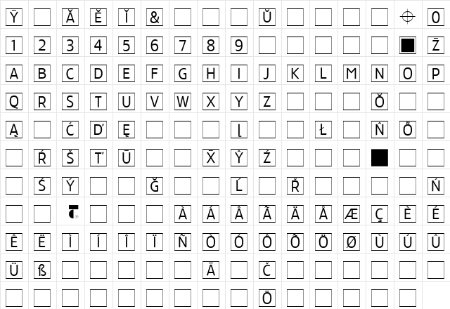 T Regular  glyph index
