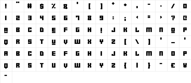 Robot Crush Regular  glyph index