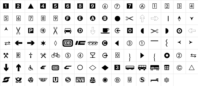 DB Pi Two BQ Regular  glyph index