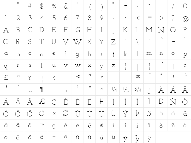 Josefin Slab Light  glyph index