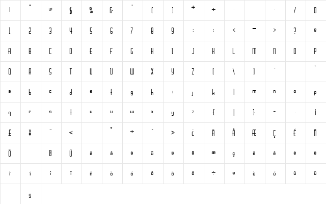 Chasline-Bold Bold  glyph index