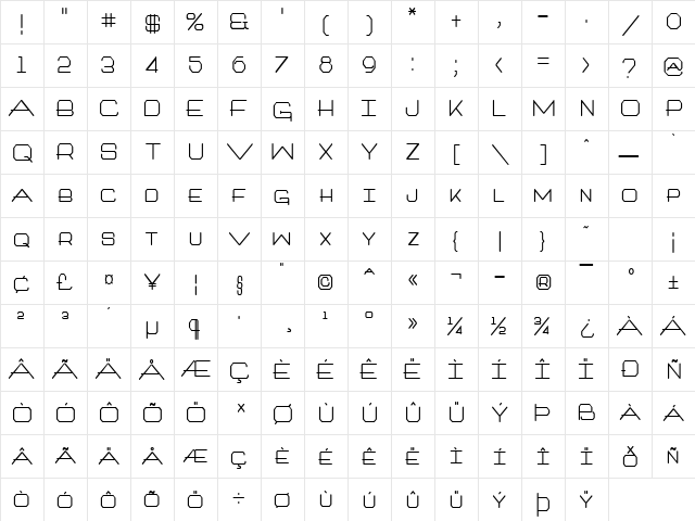 Millennium-Condensed Bold  glyph index