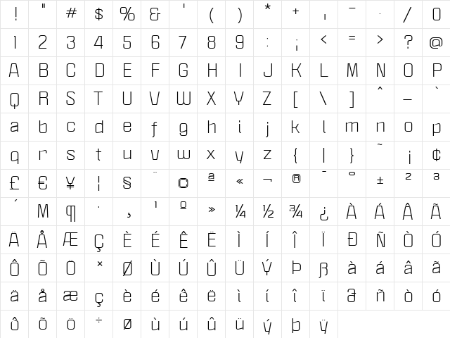Politica XT Regular  glyph index