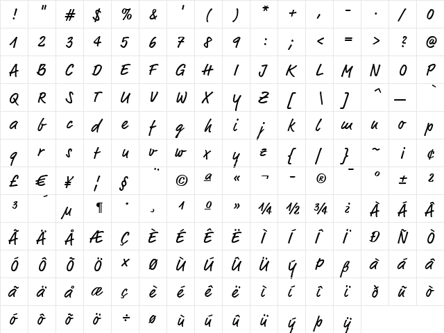 Market Web Regular  glyph index