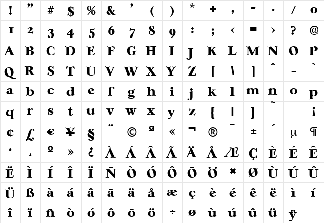 CasablancaSerial-Heavy Regular  glyph index