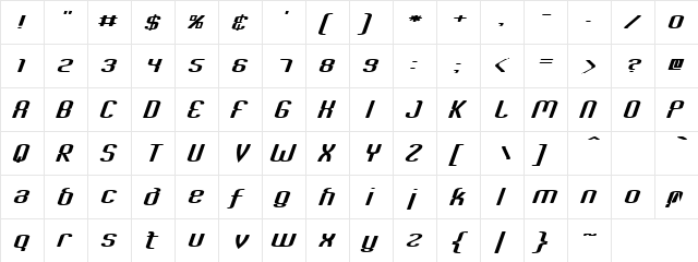 Slatin Daancin Regular  glyph index