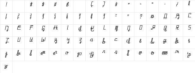 ZETUEcript Oblique  glyph index