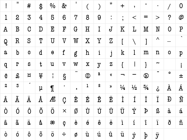 KeyboardCondSSK Regular  glyph index