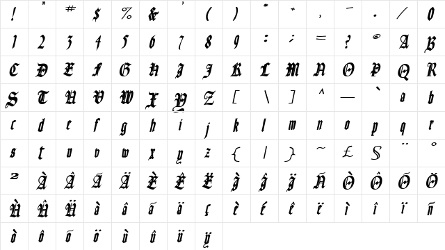 OldGerman BoldItalic  glyph index