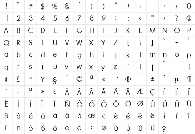 Ornitons-Serial-ExtraLight Regular  glyph index