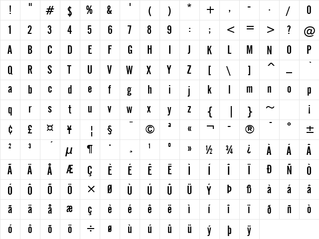 English Gothic Normal  glyph index