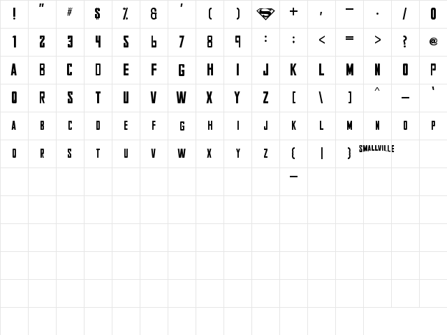 Smallville Regular  glyph index