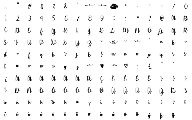 Kiss Me or Not Regular  glyph index