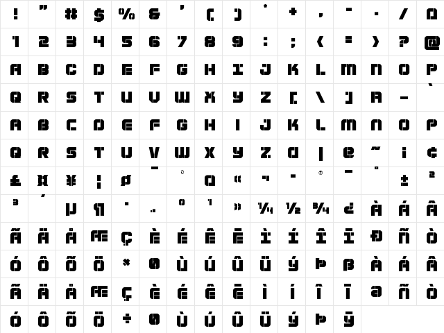 Super Submarine Title Regular  glyph index