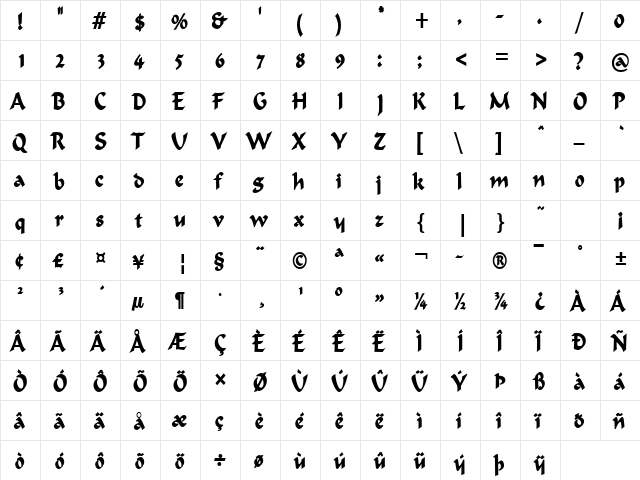 Flat Brush Condensed Bold  glyph index