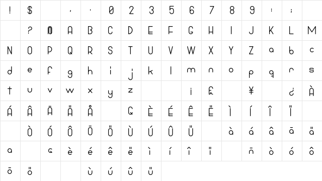 Bowhouse Bold  glyph index
