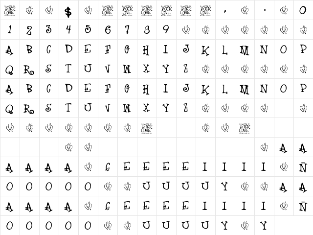 Fuck Love Regular  glyph index