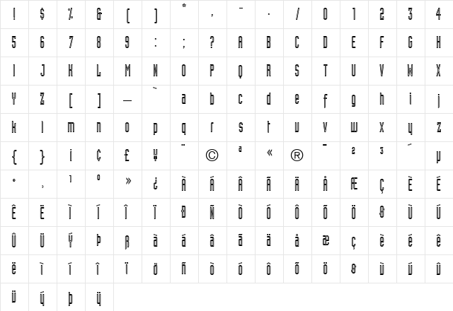 Industria Inline  glyph index