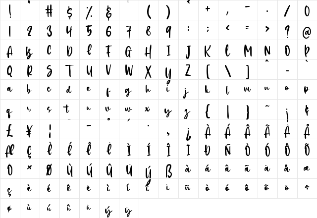 Hachiko Regular  glyph index