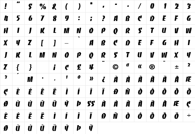 KickStartCapsSSK Regular  glyph index