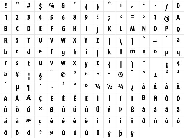 DaxOT CondExtraBold  glyph index