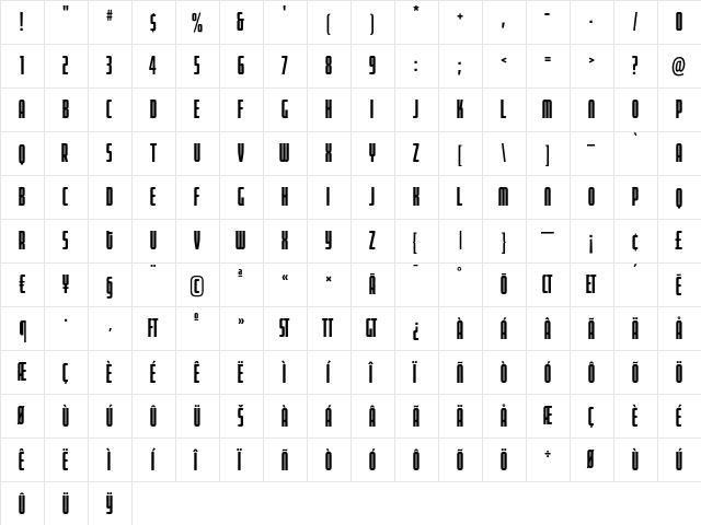 MorganTw2 Regular  glyph index