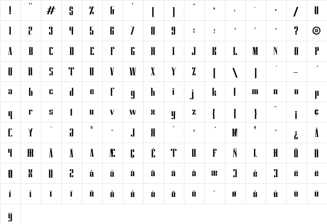 Glasnost Regular  glyph index